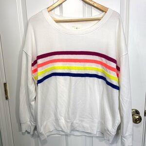 Lou and Grey White and Rainbow Striped Neon Sweater Sweatshirt Size Large